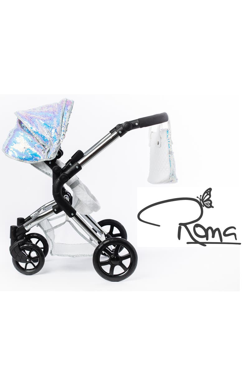 Roma Prams Polly Single Doll Pram, Mermaid Sequins, Convertible 2 In 1, Alternate, color, Multicolored
