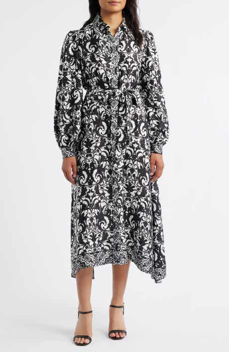 Julia Jordan Scroll Print Long Sleeve Shirtdress