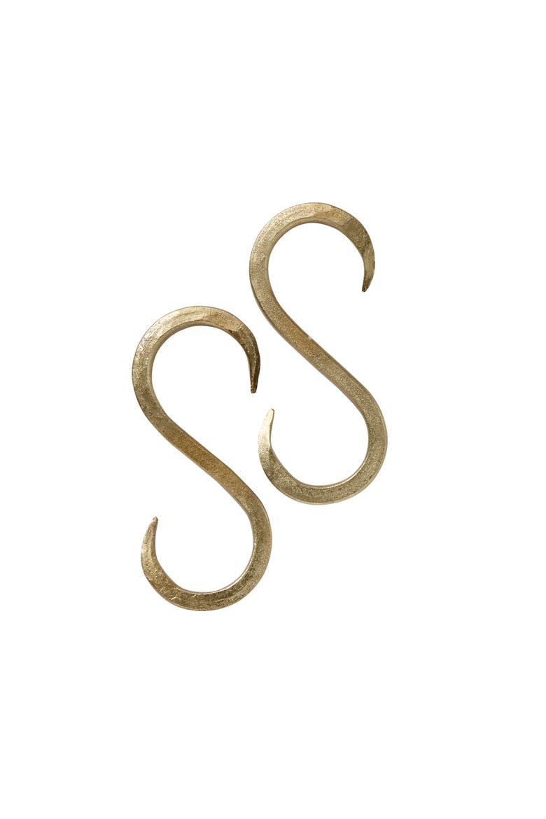 Hammered Metal S Hook Set of 2, Main, color, Gold