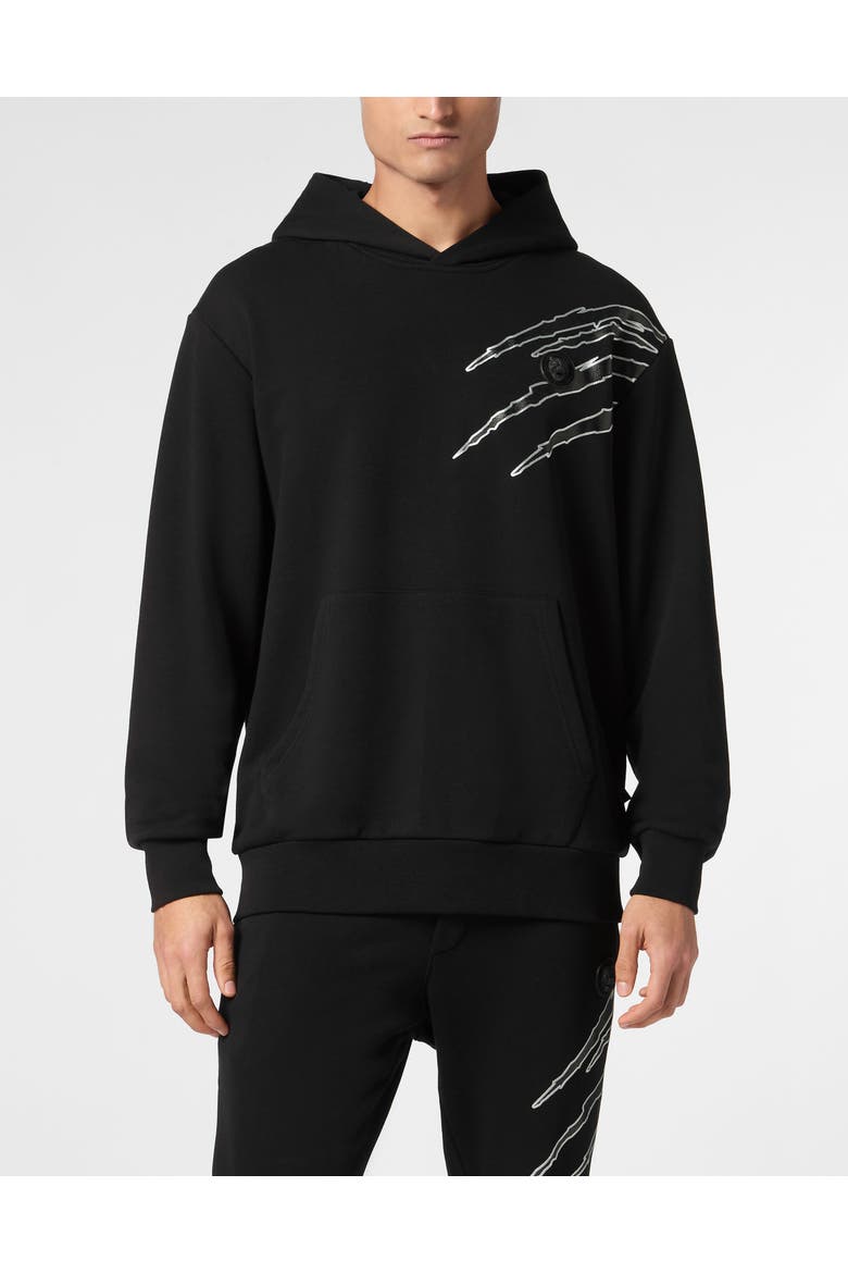 Cotton Hoodie Sweatshirt Ls Lamina Scratch Men, Main, color, black/silver