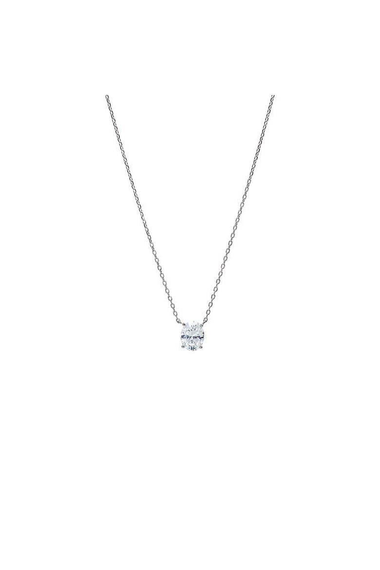 Oval Solitaire CZ Necklace, Main, color, Silver