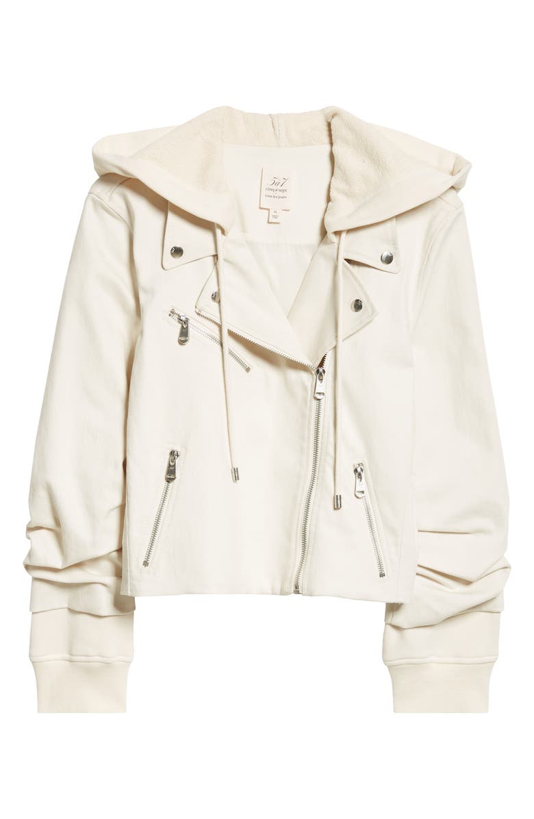 Cinq à Sept Evie Mixed Media Hooded Moto Jacket, Alternate, color, 