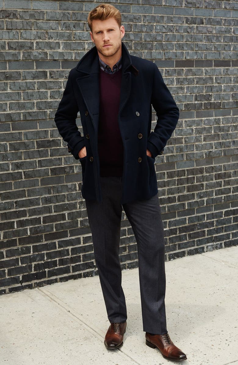 Ted Baker London 'Ossain' Herringbone Double Breasted Peacoat, Alternate, color,