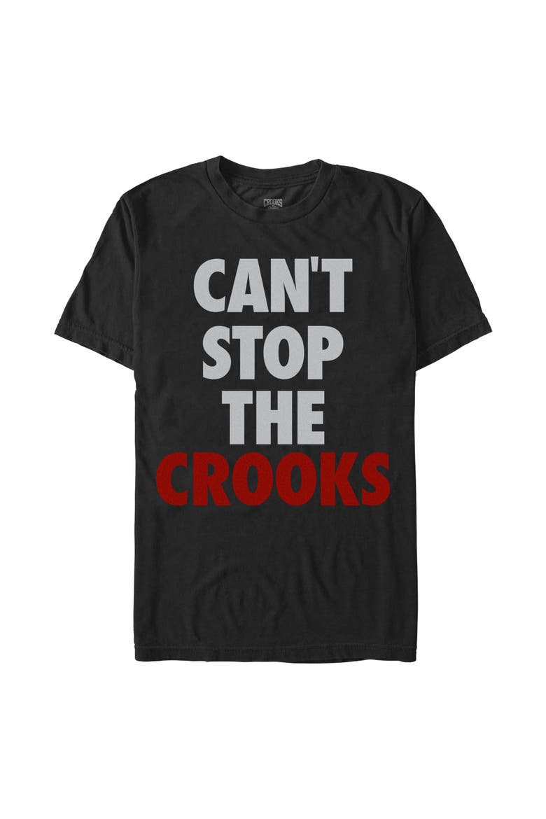 Men's Can't Stop the Crooks Quote Graphic T-Shirt, Main, color, Black