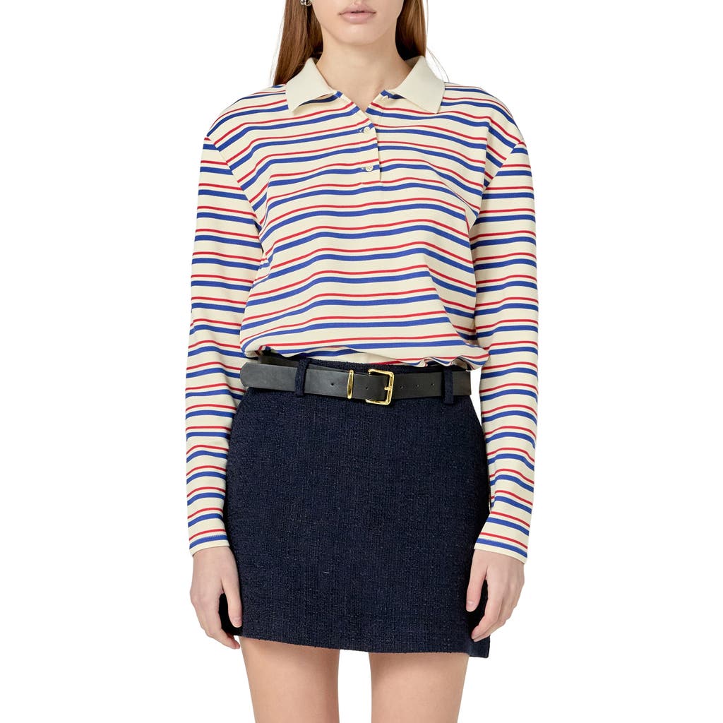 English Factory Stripe Polo Sweater In Ivory/red/blue Stripe