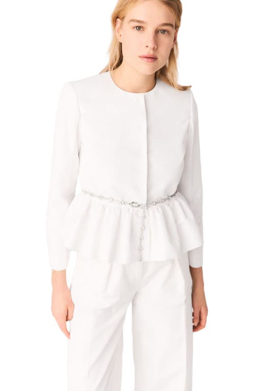 maje Cropped jacket with jewelled belt in White at Nordstrom, Size 36