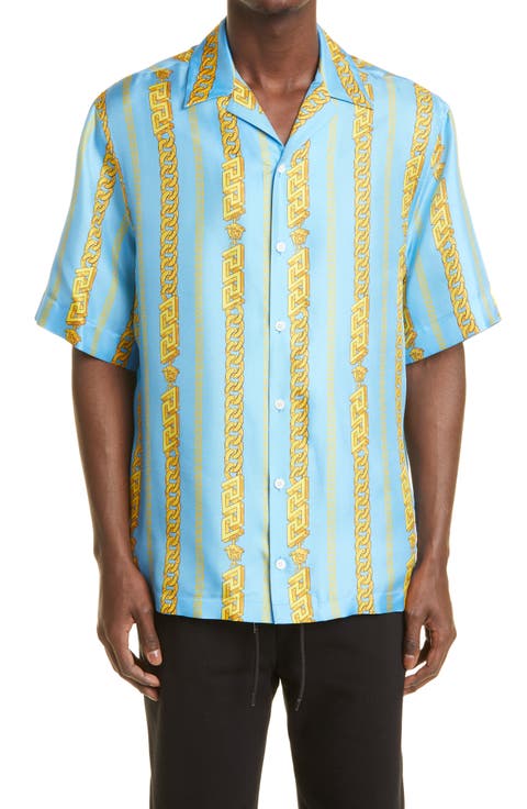 Chain Print Silk Button-Up SHirt