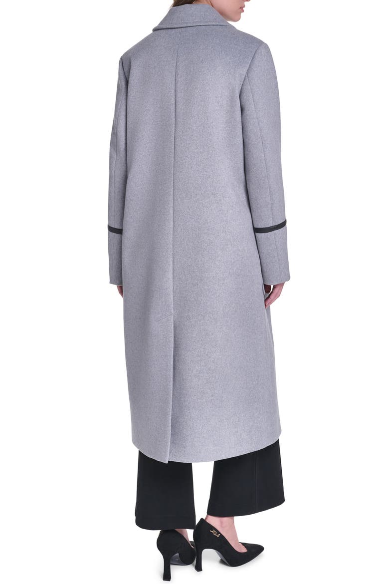 Single Breasted Coat with Faux Leather Trim, Alternate, color, LIGHT HEATHER GREY