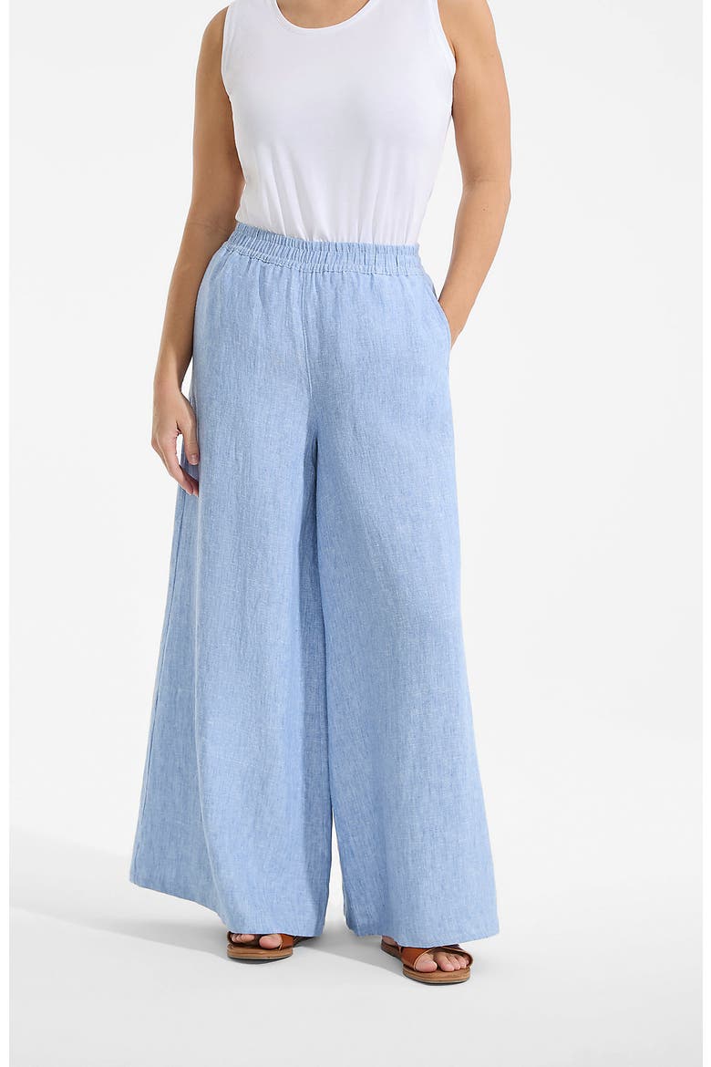 Linen High Rise Palazzo Pants, Main, color, Soft Blue Linen