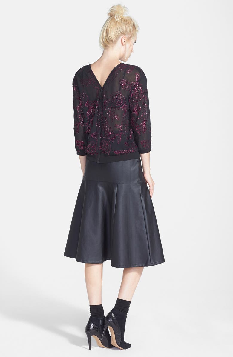 Tildon Faux Leather Flared Midi Skirt, Alternate, color, 