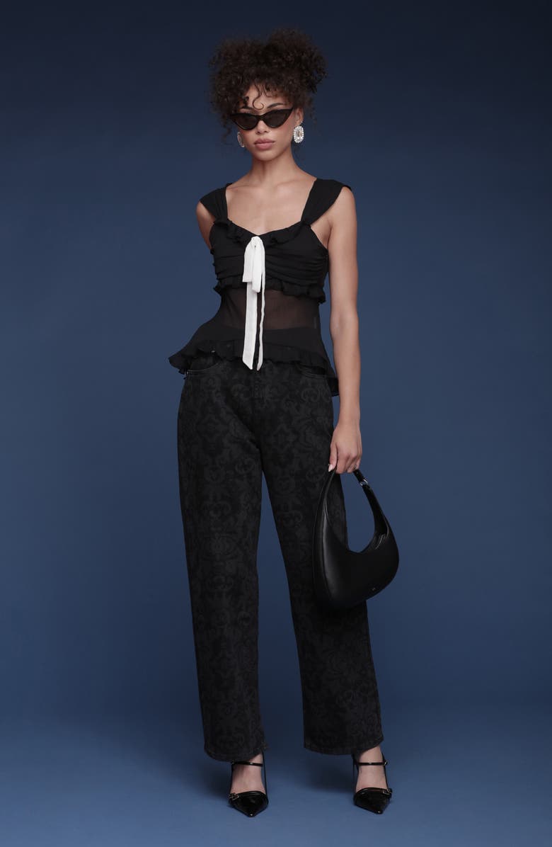 Avec Les Filles Ruffle Sheer Tank, Alternate, color, Black