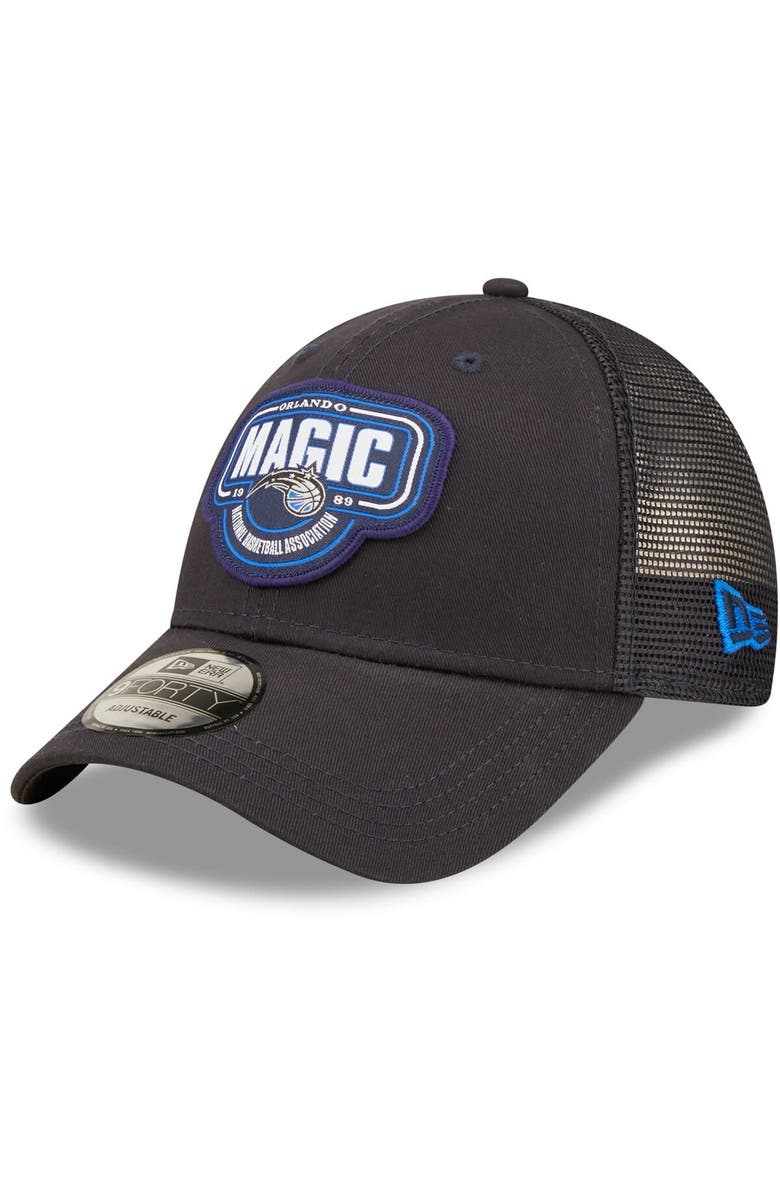 New Era Men's New Era Black Orlando Magic Team Logo Patch 9FORTY Trucker Snapback Hat, Main, color, 