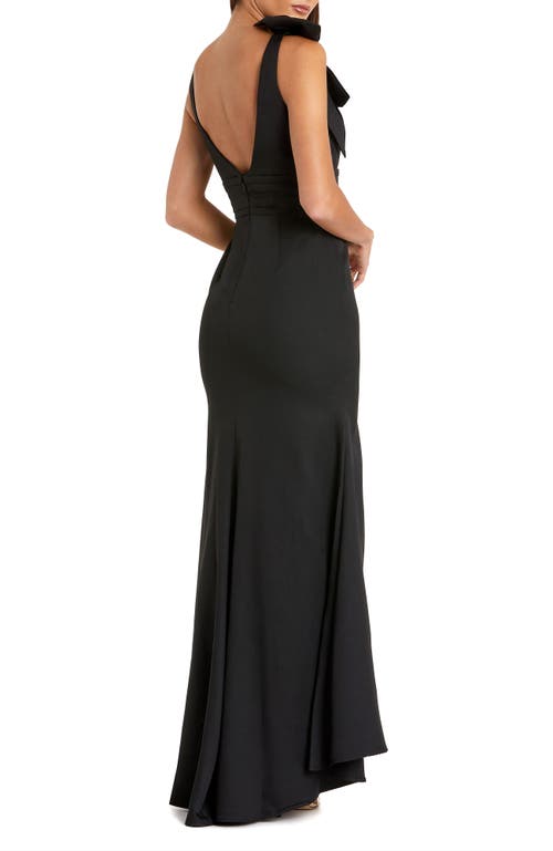 Mac Duggal Bow Shoulder V-neck Gown In Black