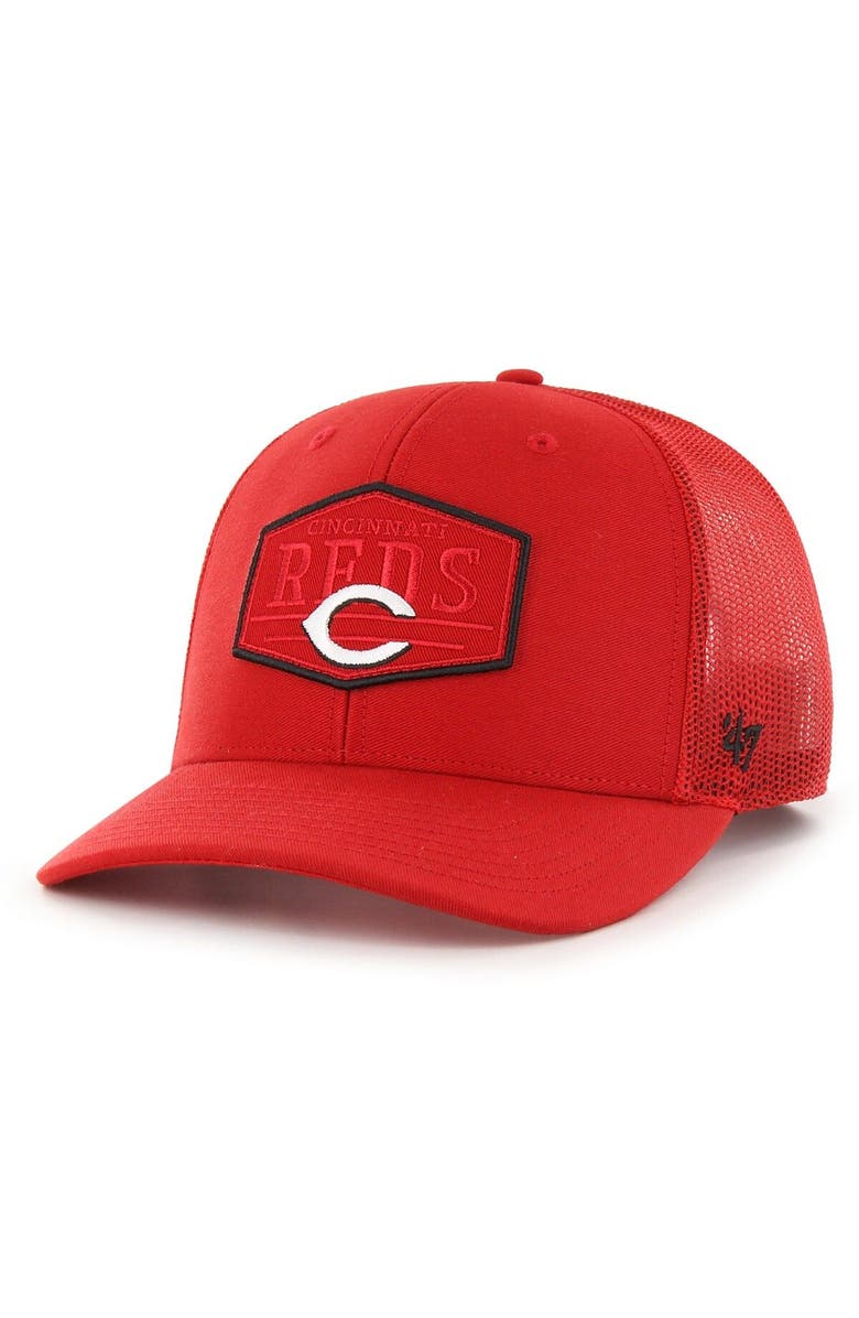 '47 Men's '47 Red Cincinnati Reds Ridgeline Tonal Patch Trucker Adjustable Hat, Main, color,