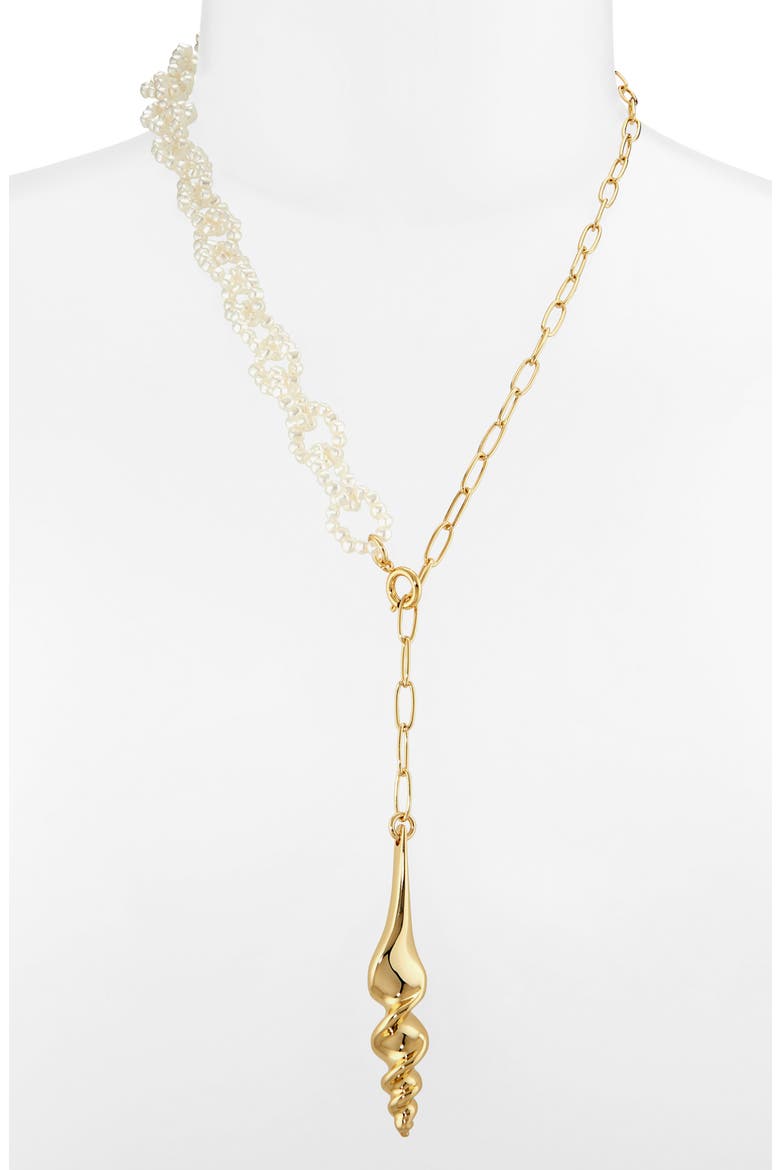 Turritella Faux Pearl Y-Necklace, Alternate, color, GOLD