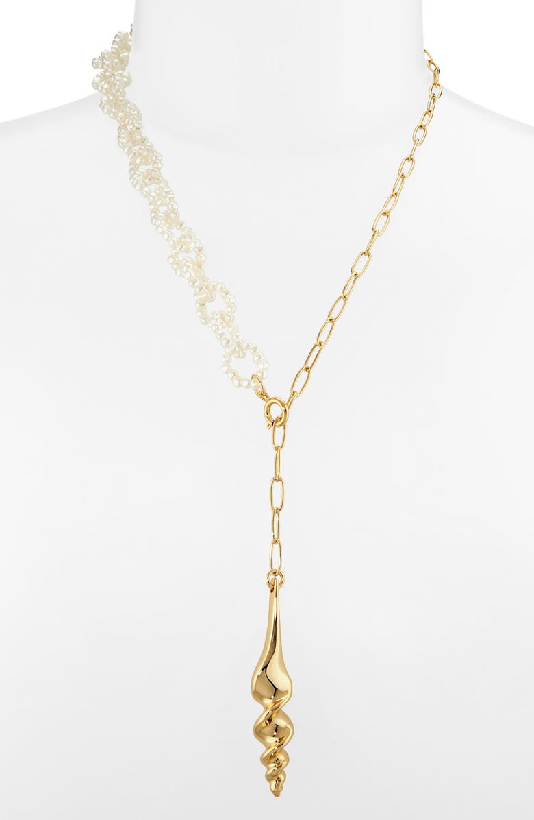 Lele Sadoughi Turritella Faux Pearl Y-Necklace, Alternate, color, Gold