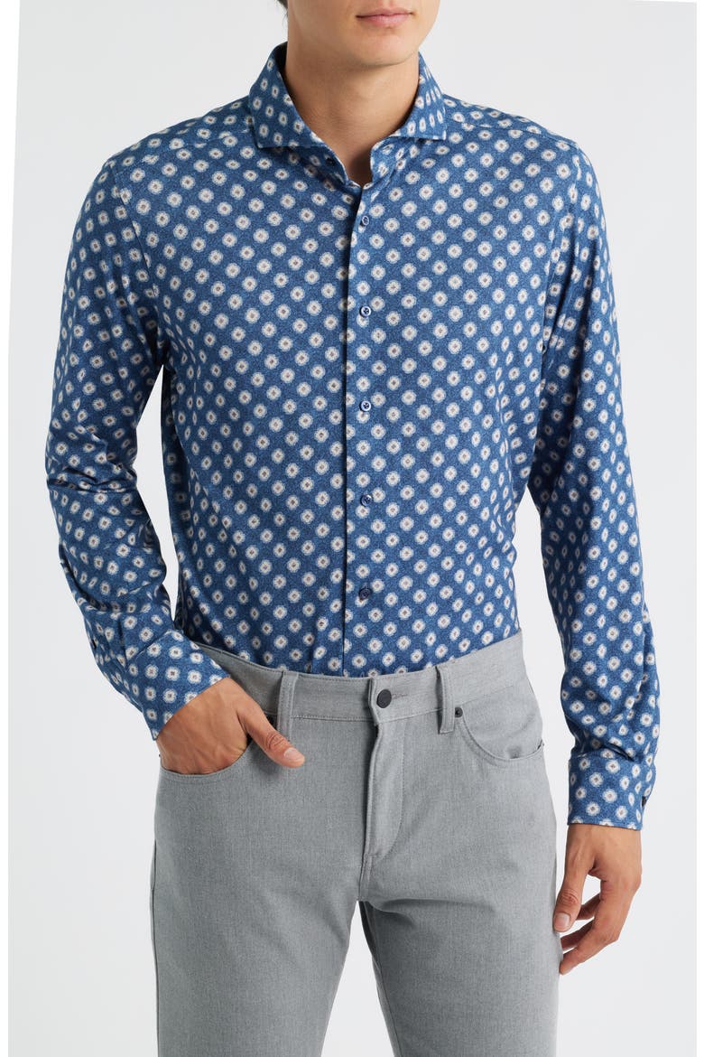 Modern Fit Floral Stretch Cotton Jersey Dress Shirt, Main, color, MEDIUM BLUE