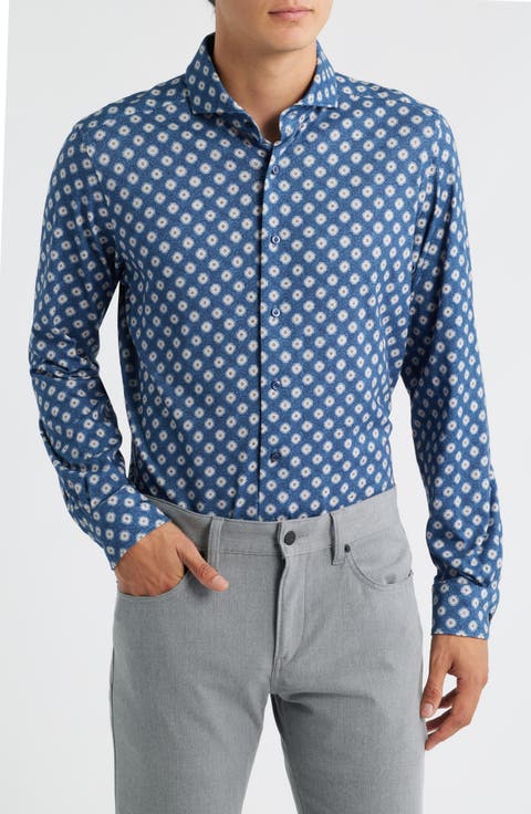 Modern Fit Floral Stretch Cotton Jersey Dress Shirt