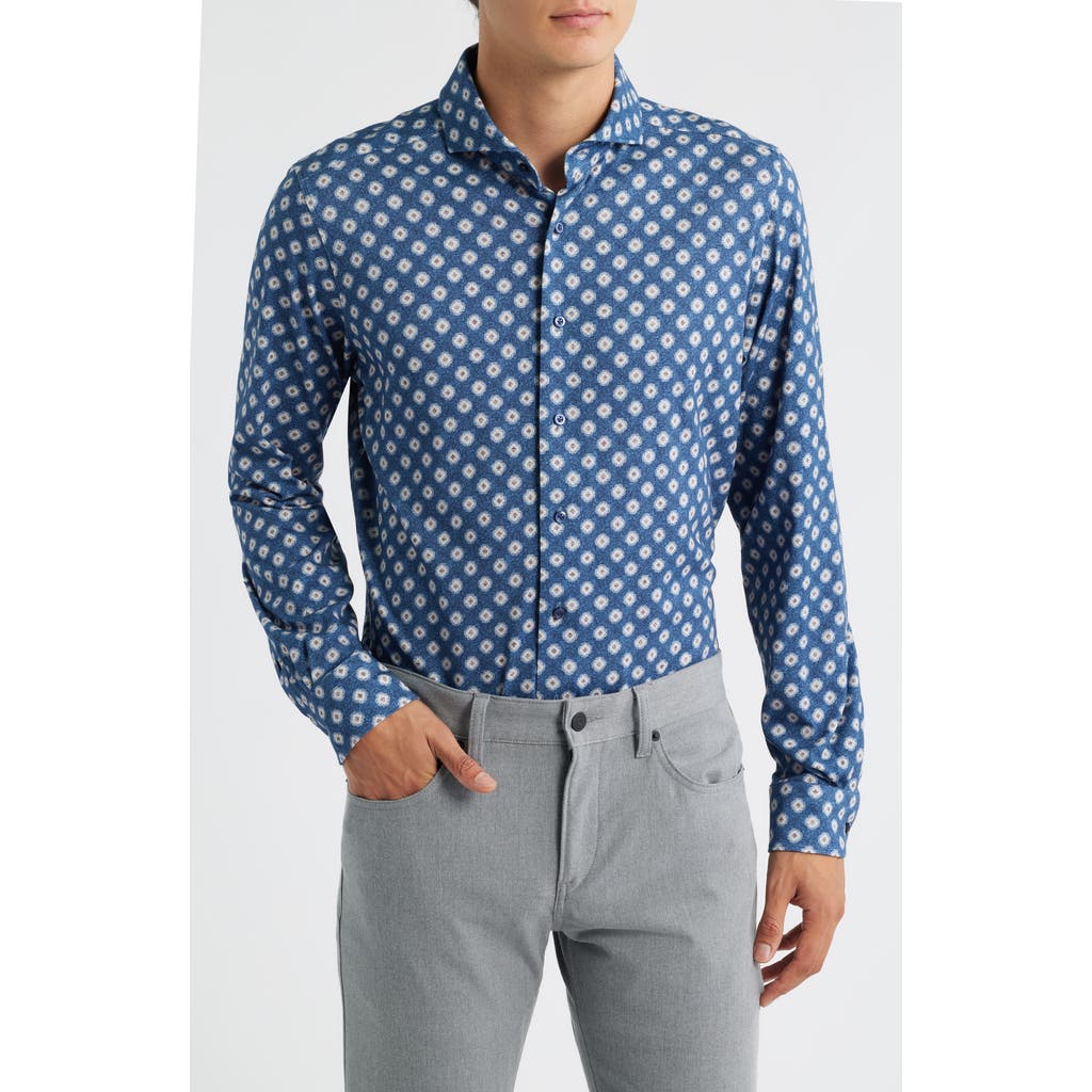 Emanuel Berg Modern Fit Floral Stretch Cotton Jersey Dress Shirt in Medium Blue  product