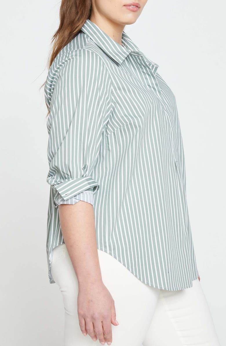 Universal Standard Elbe Stretch Poplin Shirt, Alternate, color, Sage/ White