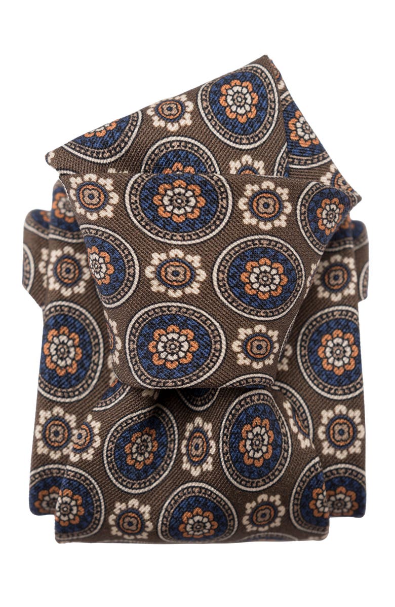 Elizabetta La Vigna - Extra Long Printed Silk Tie for Men, Alternate, color, Brown