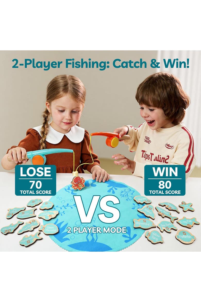 Wooden Magnetic Fishing Game Fine Motor Skills Toy for Kids, Alternate, color, Multicolor