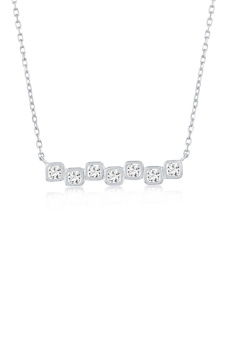 Square Cubic Zirconia Bar Pendant Necklace, Main, color, SILVER