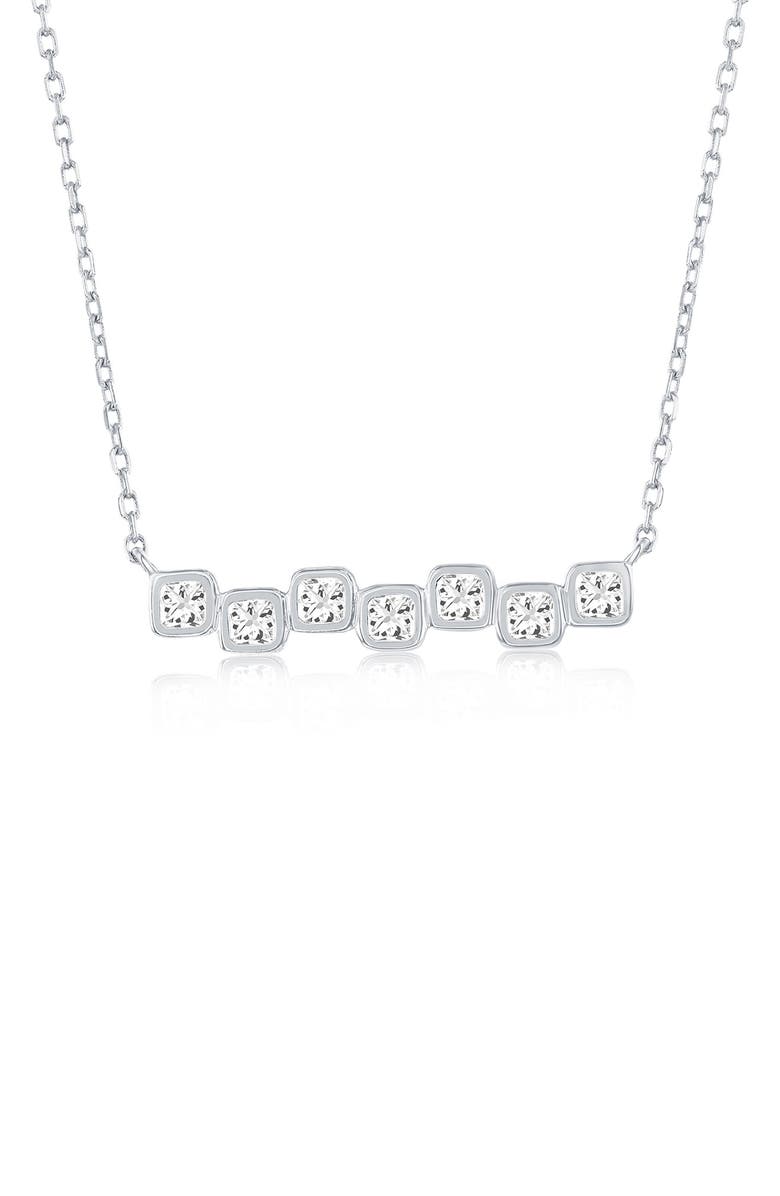 SIMONA Square Cubic Zirconia Bar Pendant Necklace, Main, color, Silver