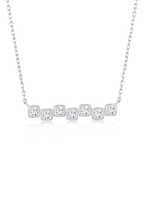 Square Cubic Zirconia Bar Pendant Necklace