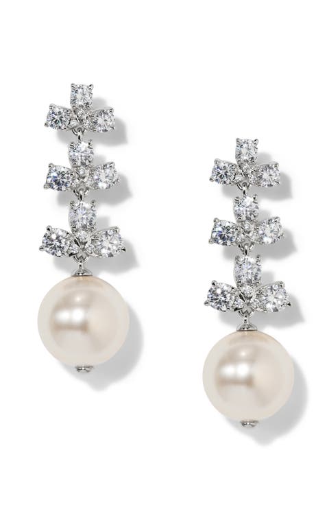 Faux Pearl & Cubic Zirconia Drop Earrings
