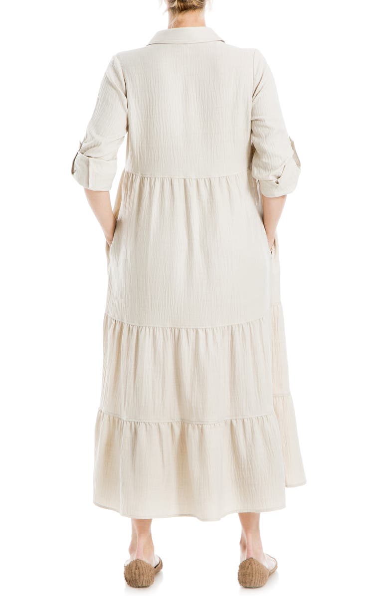 MAX STUDIO LONDON Tiered Long Sleeve Gauze Shirtdress, Alternate, color, Heather Oatmeal