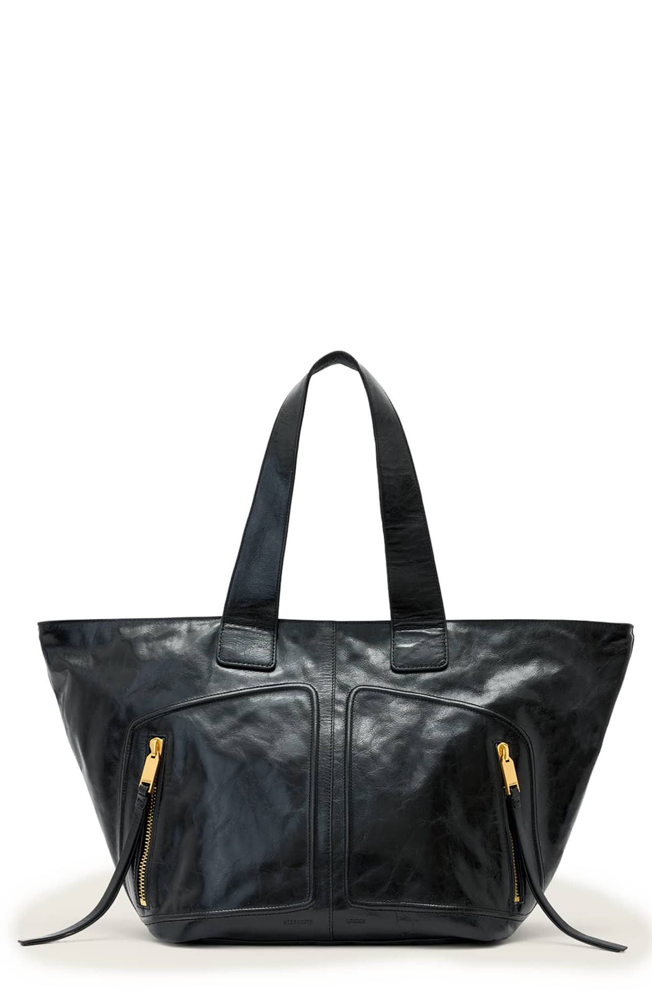 AllSaints Jean Rey Leather Tote, Main, color, Black
