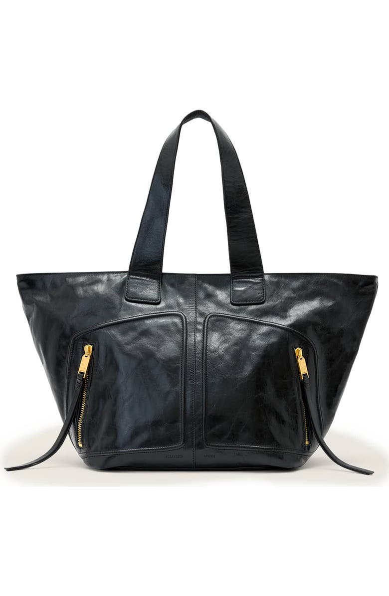 AllSaints Jean Rey Leather Tote, Main, color, Black