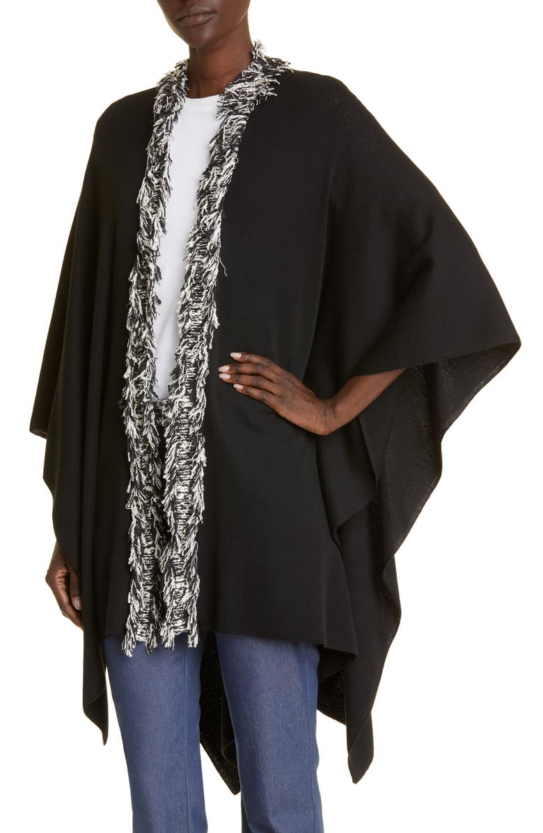 St. John Collection Fringe Detail Wool Blend Cape, Alternate, color,