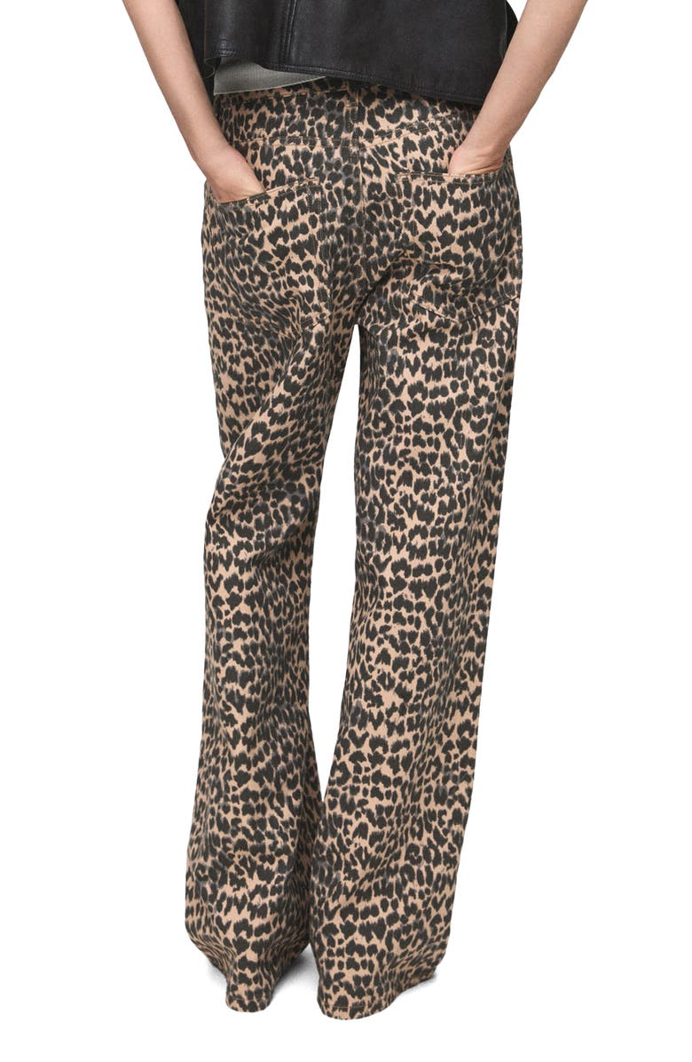 MANGO Leopard Print Straight Leg Jeans, Alternate, color, Brown