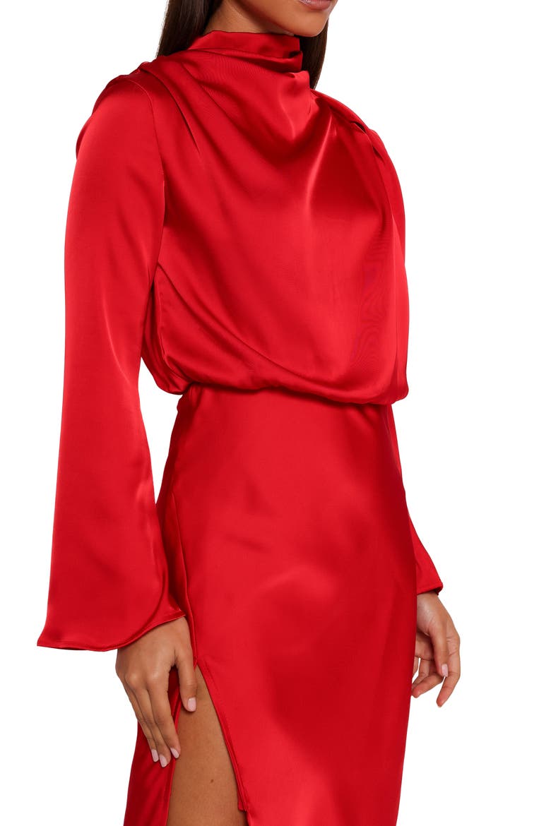 Kristyn Long Sleeve Satin Dress, Alternate, color, RED