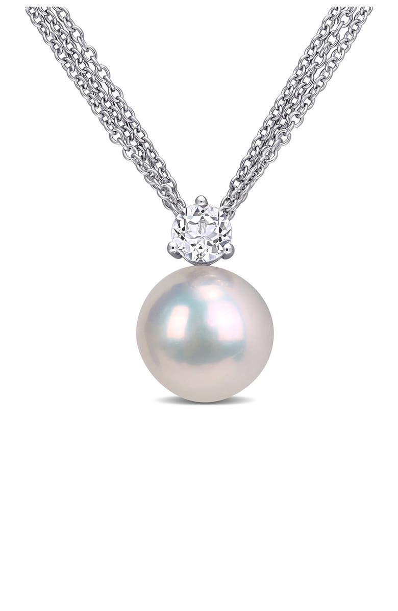 DELMAR Sterling Silver 11-12mm Cultured Freshwater Pearl & White Topaz Necklace, Main, color, 