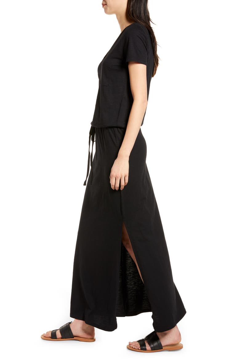 Cotton Blend Maxi Dress, Alternate, color, BLACK