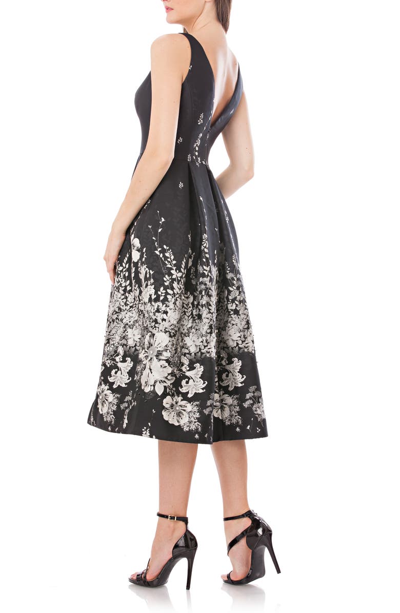 Carmen Marc Valvo Infusion Double V-Neck Fit & Flare Midi Dress, Alternate, color, 