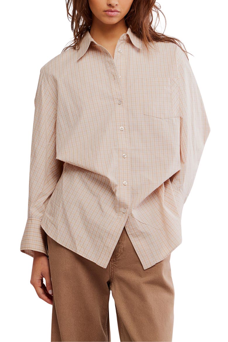 Sabine Tailored Stripe Button-Up Shirt, Main, color, QUINN CHECK TAN COMB