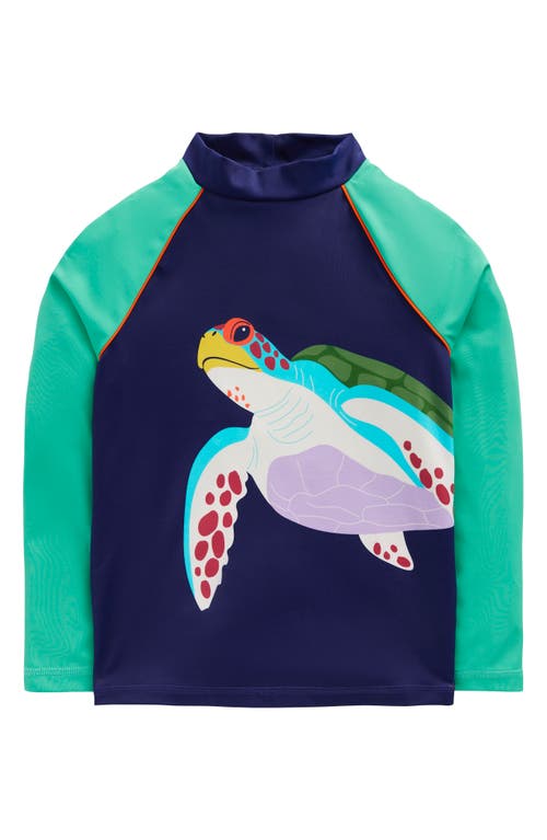 Mini Boden Kids' Colorblock Long Sleeve Rashguard In Blue Turtle