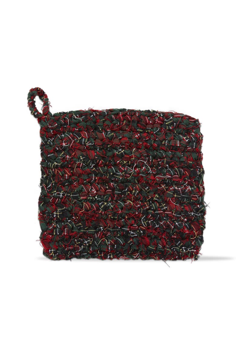 Chindi Crochet Plaid Potholder Trivet, Main, color, Green