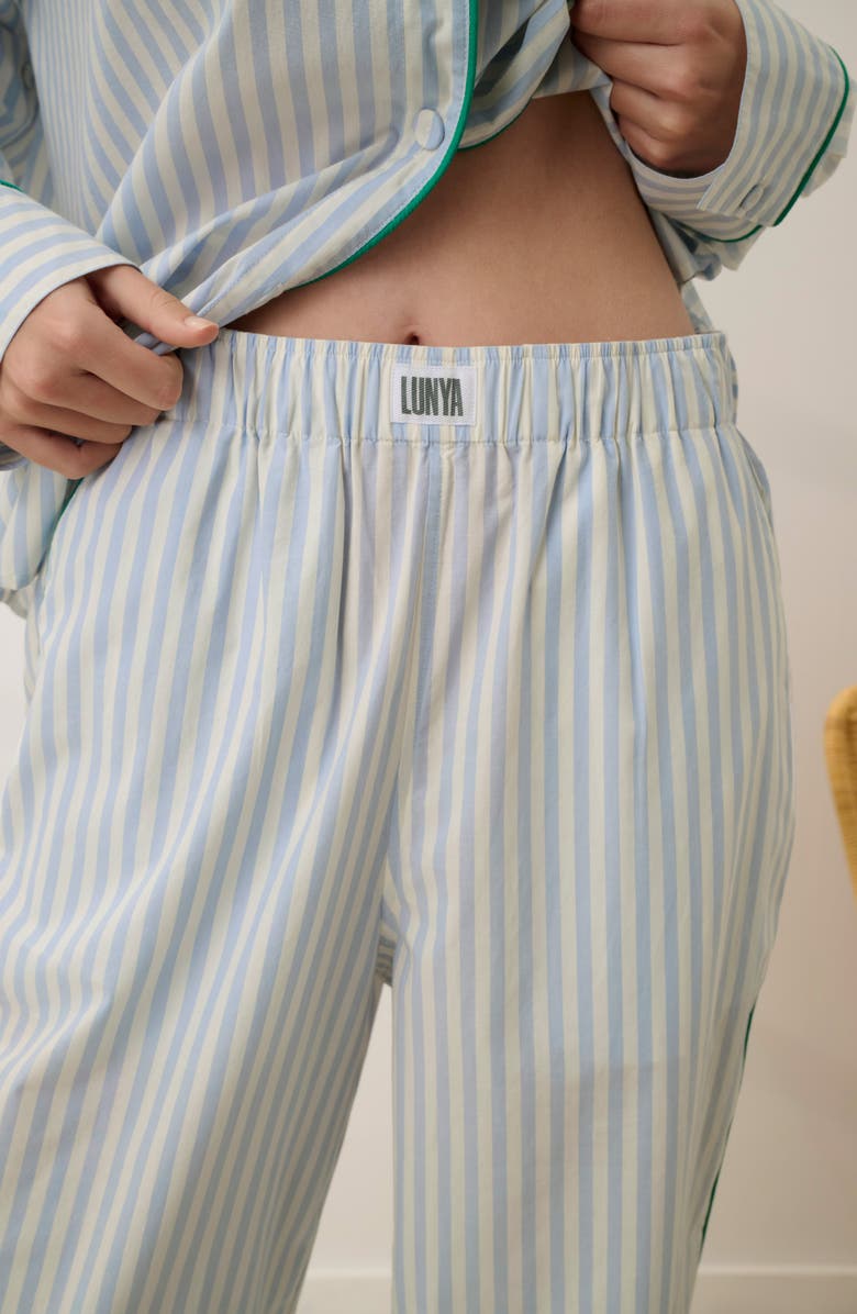 Lunya Piped Airy Cotton Wide Leg Pants, Alternate, color, Stillwater Stripe/Spg Clvr