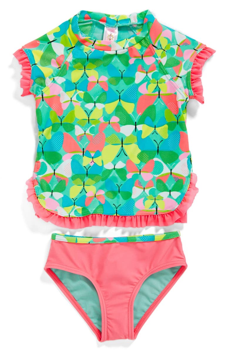 Hula Star 'Butterflies' Two-Piece Rashguard Swimsuit, Main, color,