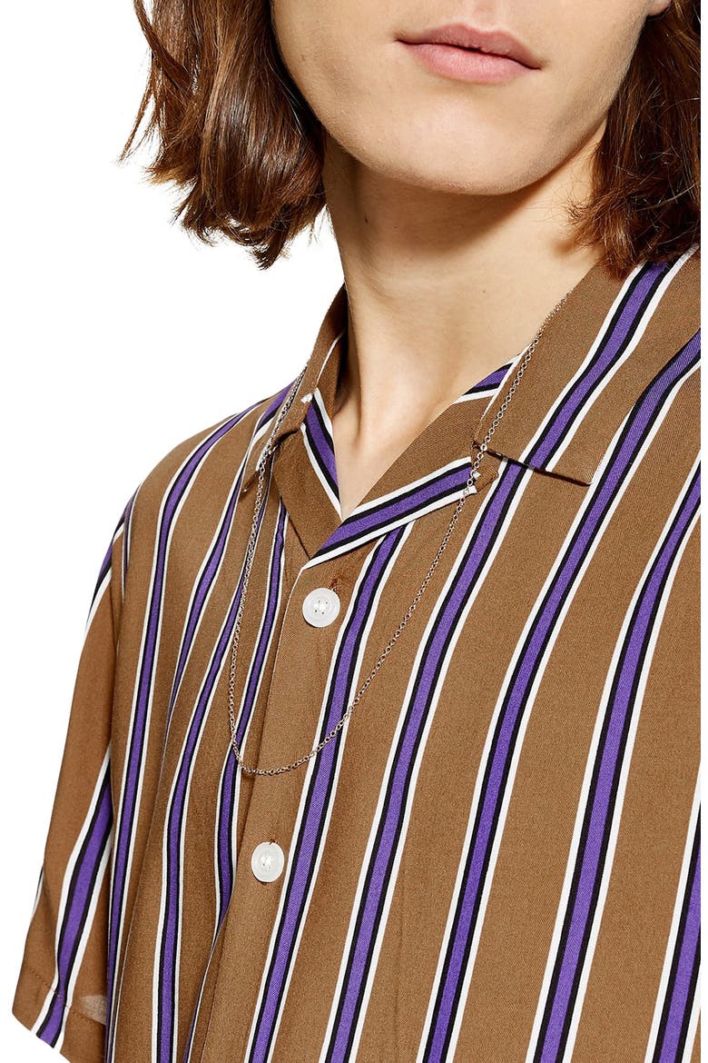 Stripe Revere Collar Camp Shirt, Alternate, color, BROWN MULTI