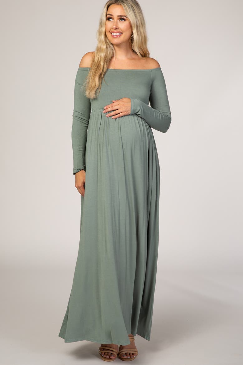 Off Shoulder Long Sleeve Maxi Dress, Main, color, Light Olive