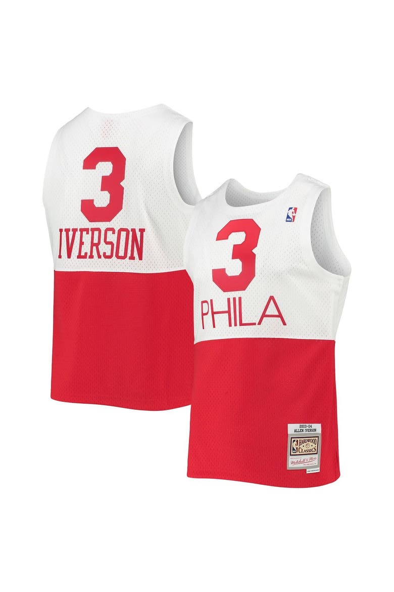 Men's Mitchell & Ness Allen Iverson White Philadelphia 76ers 2003/2004 Hardwood Classics Swingman Jersey, Alternate, color, White