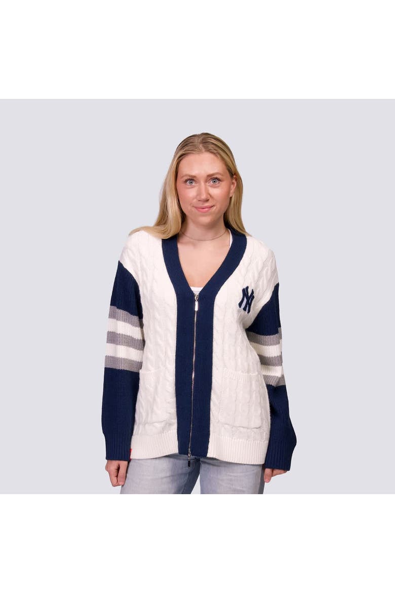 Women's Lusso Navy/White New York Yankees Shyla Knit V-Neck Full-Zip Sweater, Main, color, Navy
