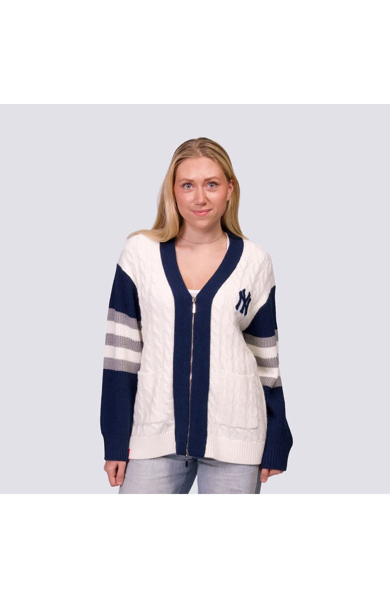 LUSSO Women's Lusso Navy/White New York Yankees Shyla Knit V-Neck Full-Zip Sweater, Main, color, Navy