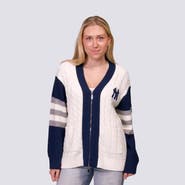 LUSSO Women's Lusso Navy/White New York Yankees Shyla Knit V-Neck Full-Zip Sweater